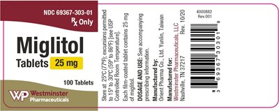 25 mg Tablet Bottle Label (4000882 Miglitol 25mg (wp)(v.1) 201028 For Elisting)